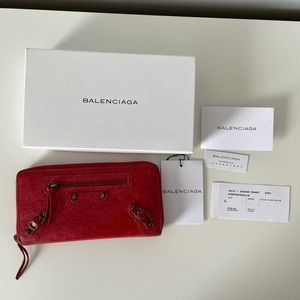 Balenciaga Continental Zip Around Wallet in Poppy (red)